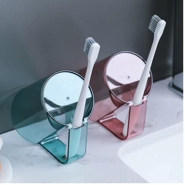 BIRZAR Brush Holder Cup Mouthwash Cup with Handle Durable Couples Brushing Cup Plastic Transparent Tooth MugMulticolor - Image 5