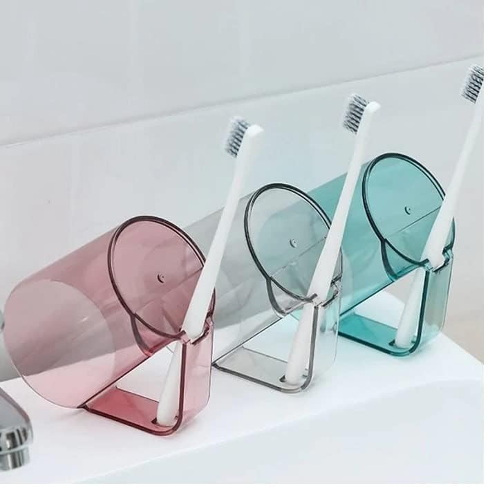BIRZAR Brush Holder Cup Mouthwash Cup with Handle Durable Couples Brushing Cup Plastic Transparent Tooth MugMulticolor - Image 3