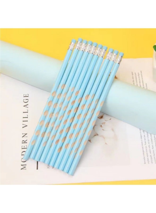 10-Piece Children's Pencil HB Triangular Pole Hole Pencil With Eraser Sketch Drawing Writing Pen Blue - Image 1