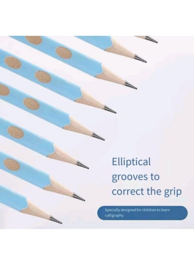 10-Piece Children's Pencil HB Triangular Pole Hole Pencil With Eraser Sketch Drawing Writing Pen Blue - Image 3