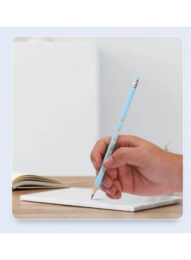 10-Piece Children's Pencil HB Triangular Pole Hole Pencil With Eraser Sketch Drawing Writing Pen Blue - Image 2