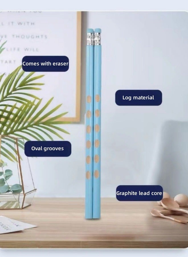 10-Piece Children's Pencil HB Triangular Pole Hole Pencil With Eraser Sketch Drawing Writing Pen Blue - Image 4