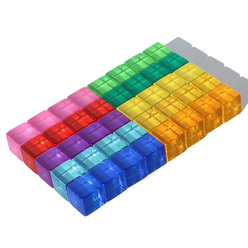 Candywood Rainbow Acrylic Gem Cubes Blocks Children Educational Sensory Training Crystal Toys Baby Learn Color Light Shadow Stacking Toys (40-Pcs) - Image 2