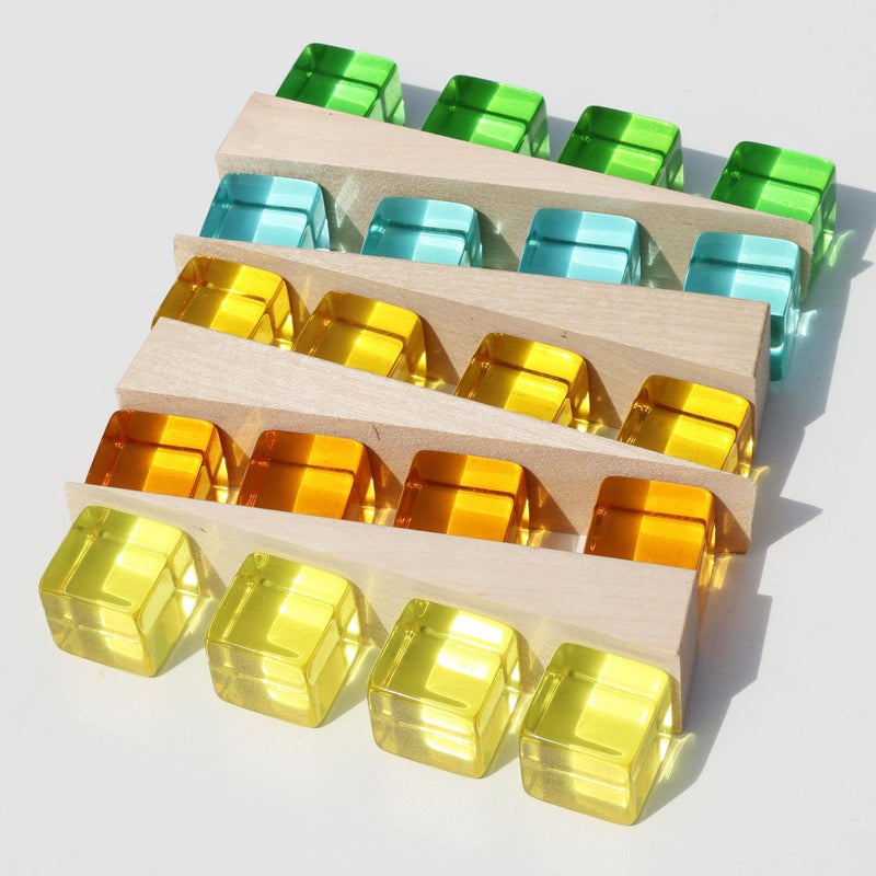 Candywood Rainbow Acrylic Gem Cubes Blocks Children Educational Sensory Training Crystal Toys Baby Learn Color Light Shadow Stacking Toys (40-Pcs) - Image 5