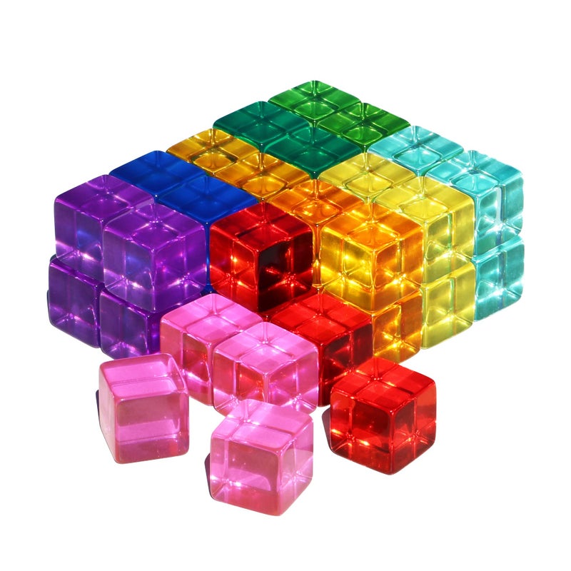 Candywood Rainbow Acrylic Gem Cubes Blocks Children Educational Sensory Training Crystal Toys Baby Learn Color Light Shadow Stacking Toys (40-Pcs) - Image 1