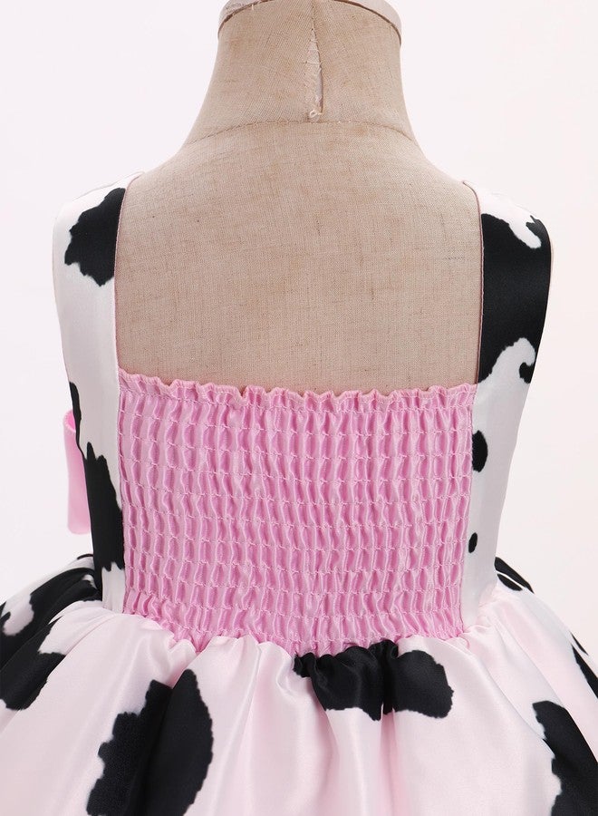 IBAKOM Baby Girl 2t 3t 4t 5t Cow Tulle Dress with Big Bow Toddler Sleeveless Smocked Back 1st Birthday Outfits Kids Flower Girl Summer Wedding Formal Dress Ball Gown Pink-Cow 5-6 Years - Image 5