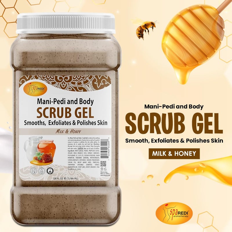 SPA REDI - Exfoliating Scrub Pumice Gel, Milk and Honey, 128 Oz - Manicure, Pedicure and Body Exfoliator Infused with Hyaluronic Acid, Amino Acids, Panthenol and Comfrey Extract - Image 2