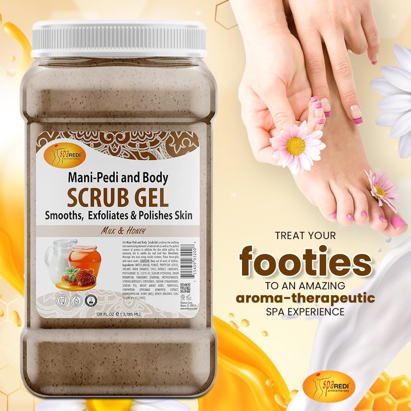 SPA REDI - Exfoliating Scrub Pumice Gel, Milk and Honey, 128 Oz - Manicure, Pedicure and Body Exfoliator Infused with Hyaluronic Acid, Amino Acids, Panthenol and Comfrey Extract - Image 4