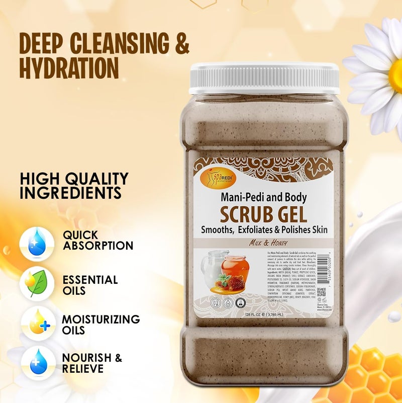 SPA REDI - Exfoliating Scrub Pumice Gel, Milk and Honey, 128 Oz - Manicure, Pedicure and Body Exfoliator Infused with Hyaluronic Acid, Amino Acids, Panthenol and Comfrey Extract - Image 5