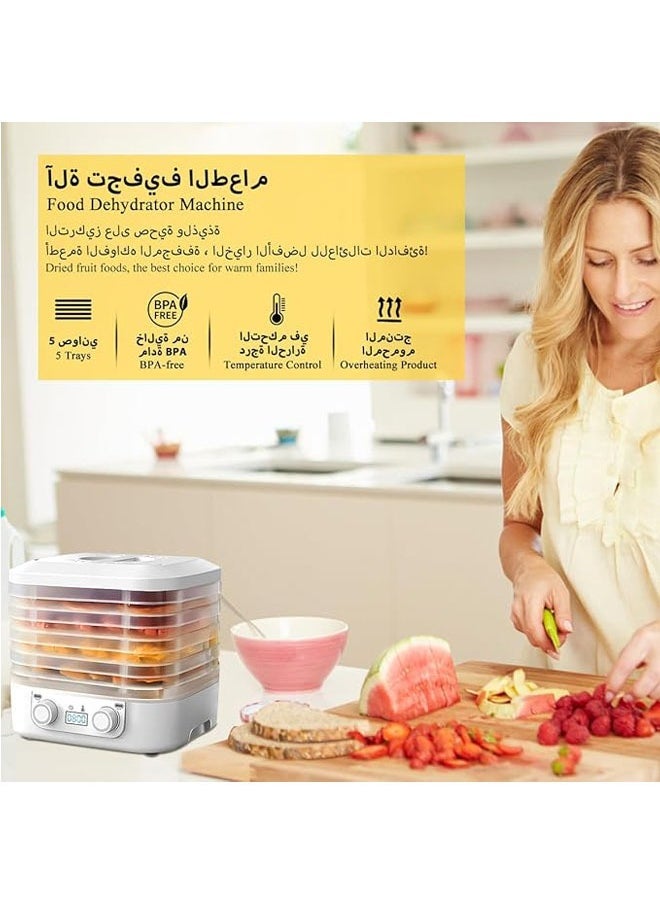 Arabest Electric Food Dehydrator with 5 Trays Tiers, Fruit Dryer Vegetable Drying Machine Powerful Capacity Freeze Dryer Temperature Control Adjustable Timer for Fruits Veggies Meat Pet Treats Snack DIY Made - Image 2