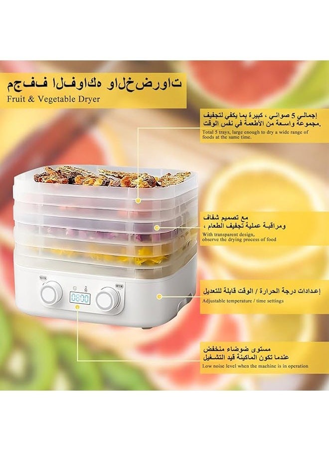 Arabest Electric Food Dehydrator with 5 Trays Tiers, Fruit Dryer Vegetable Drying Machine Powerful Capacity Freeze Dryer Temperature Control Adjustable Timer for Fruits Veggies Meat Pet Treats Snack DIY Made - Image 3