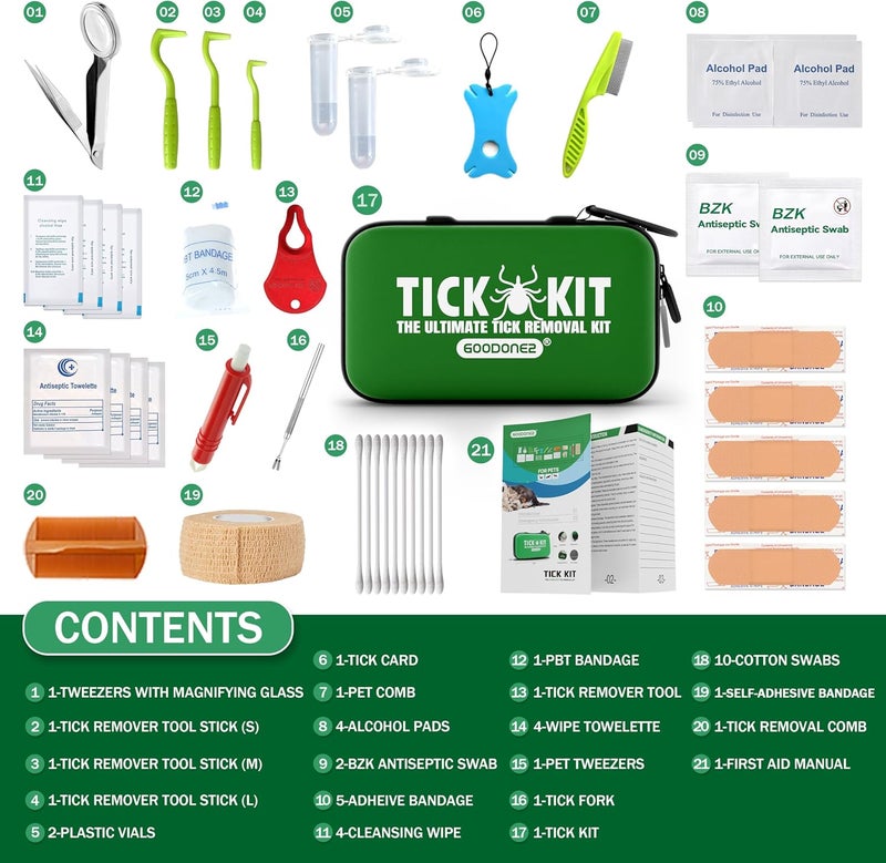 GOODONE2 First aid kit for pets, Tick Remover Tool Kit For Humans, Cats, Dogs and Pets, Lyme Prevention Fine Tooth Floating Hair Grooming Combs Double Sided Easy to Carry 45 Pcs - Image 2