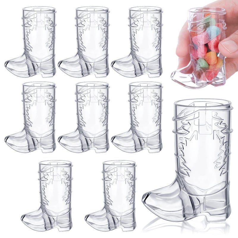 ADXCO 9 Pieces 1 oz Clear Cowboy Glasses Mini Cowboy Boot Shot Glasses Plastic Western Cowboy Boot Cups Reusable for Cowboy Cowgirl Party Bachelorette Party Wedding Decor Supplies
