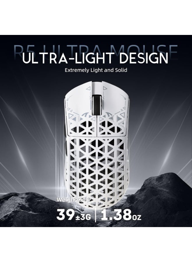 هجوم القرش ماوس ألعاب لاسلكي R5Ultra 8K من ألياف الكربون بدقة 42000 نقطة في البوصة - مستشعر PAW3950 MAX - وزن خفيف للغاية 39 جرام - Nordic52840 - ماوس سلكي/بلوتوث/لاسلكي قابل للبرمجة بتردد 2.4 جيجاهرتز لأجهزة الكمبيوتر الشخصية/أجهزة ماك - Image 4