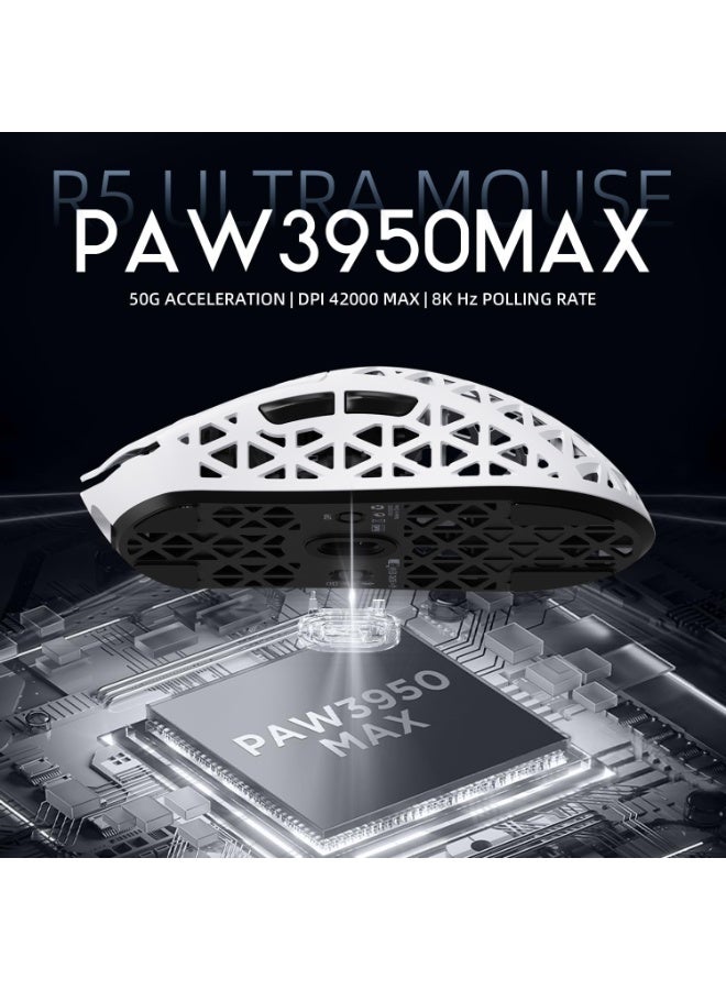 هجوم القرش ماوس ألعاب لاسلكي R5Ultra 8K من ألياف الكربون بدقة 42000 نقطة في البوصة - مستشعر PAW3950 MAX - وزن خفيف للغاية 39 جرام - Nordic52840 - ماوس سلكي/بلوتوث/لاسلكي قابل للبرمجة بتردد 2.4 جيجاهرتز لأجهزة الكمبيوتر الشخصية/أجهزة ماك - Image 5