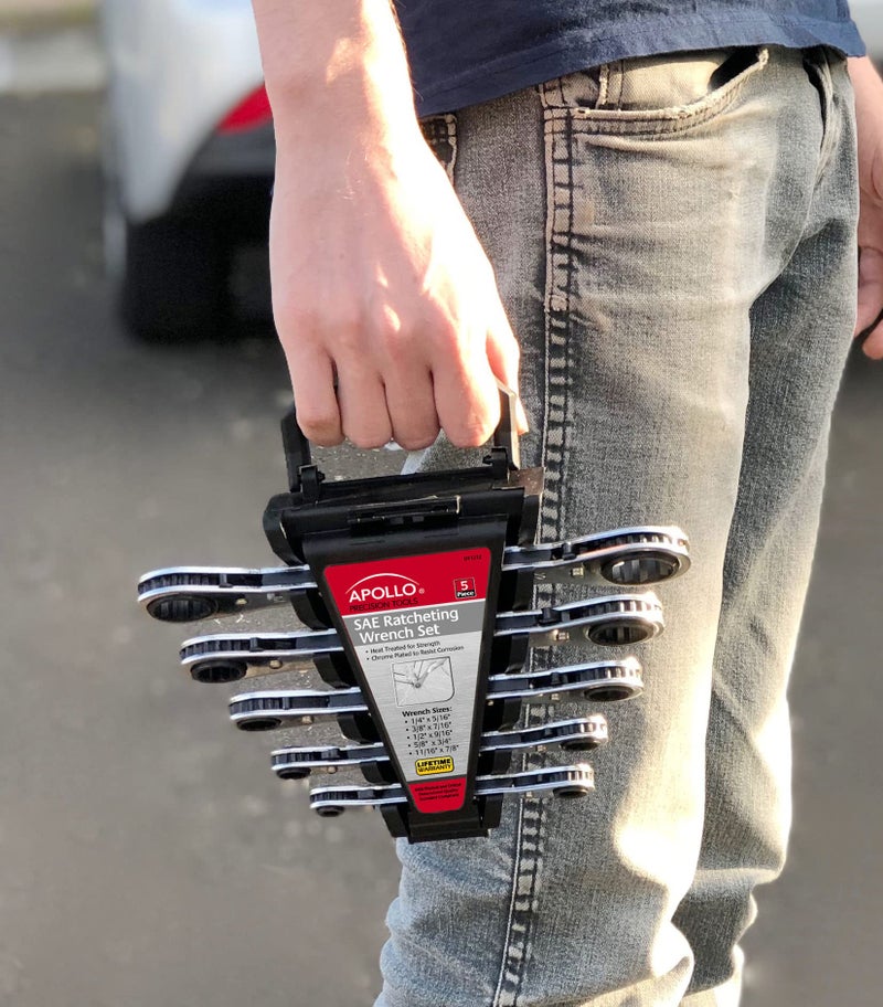 Apollo TOOLS 5 Piece SAE Steel Ratcheting Wrench Set includes 5 Ratcheting Wrenches in Quick Release Case for Trunk, Garage and on the Road - DT1212 - Image 5