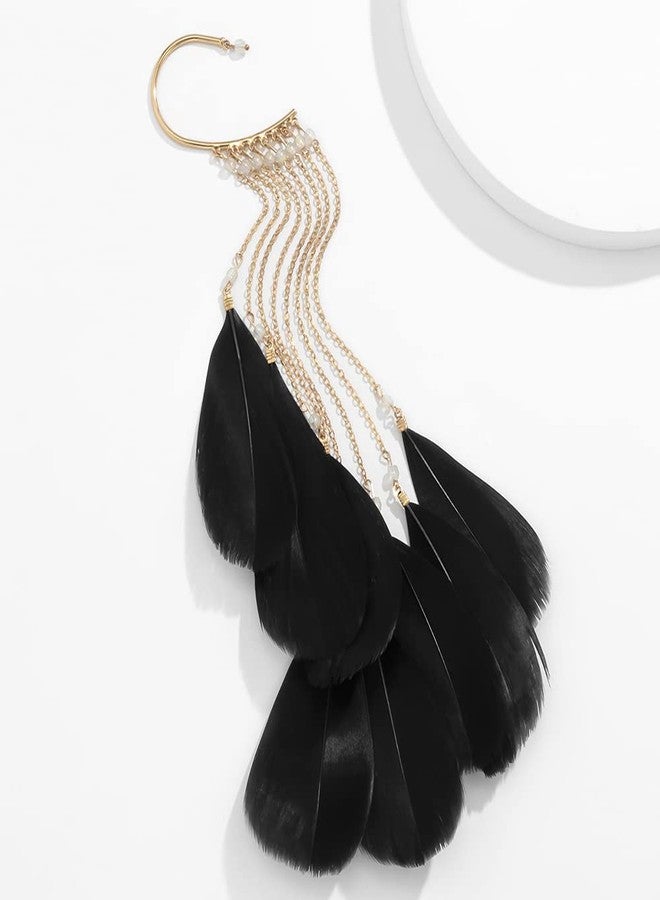 Jumwrit Black Feather Dangle Earrings - Modern Dangle Ear Cuffs - Nickel Free, Cadmium Free - Crystal & Alloy - Adult Women's Earrings - Image 4