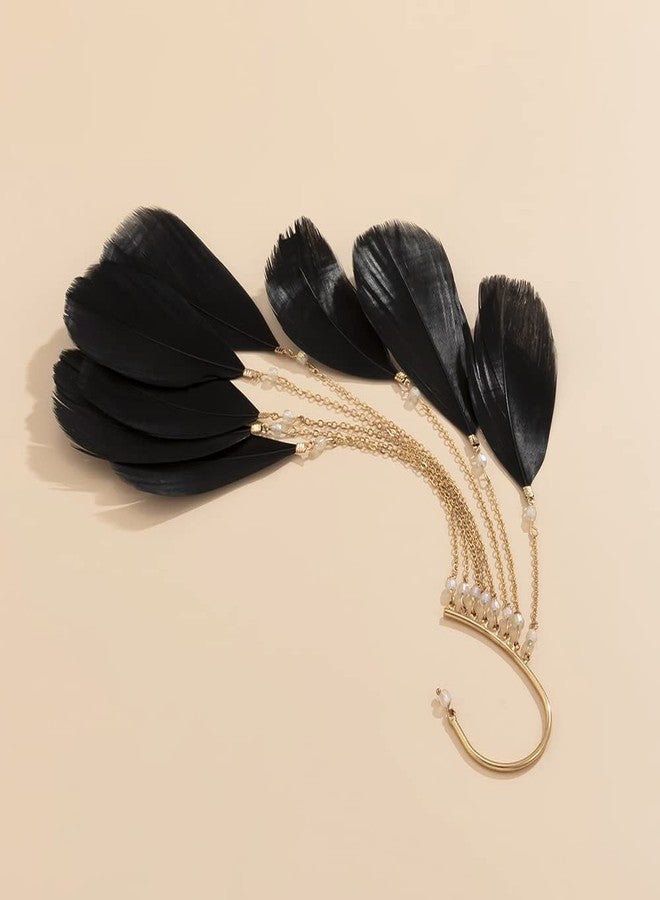 Jumwrit Black Feather Dangle Earrings - Modern Dangle Ear Cuffs - Nickel Free, Cadmium Free - Crystal & Alloy - Adult Women's Earrings - Image 5