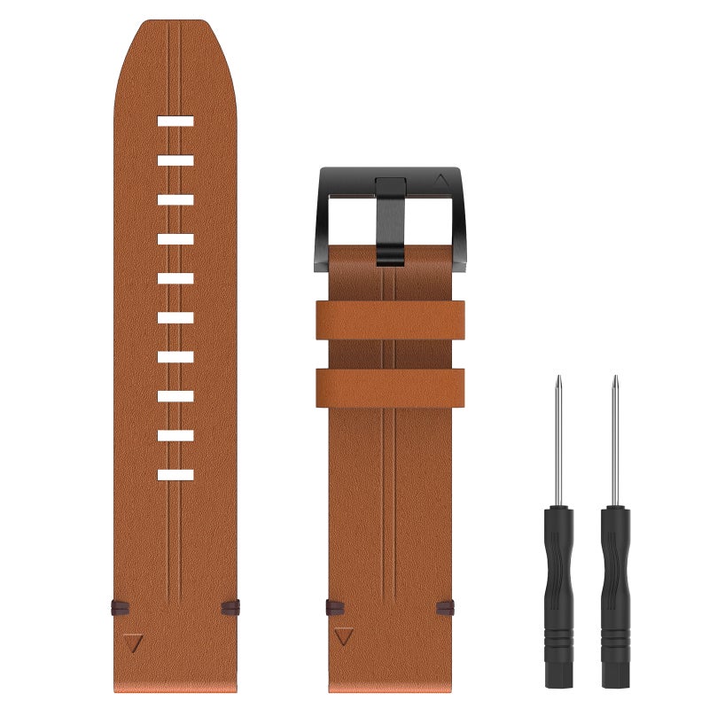 S-TOP For Garmin Fenix 5X Plus 26mm Leather Steel Buckle Watch Band(Brown) - Image 3