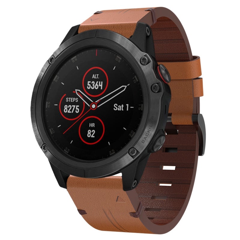 S-TOP For Garmin Fenix 5X Plus 26mm Leather Steel Buckle Watch Band(Brown) - Image 1