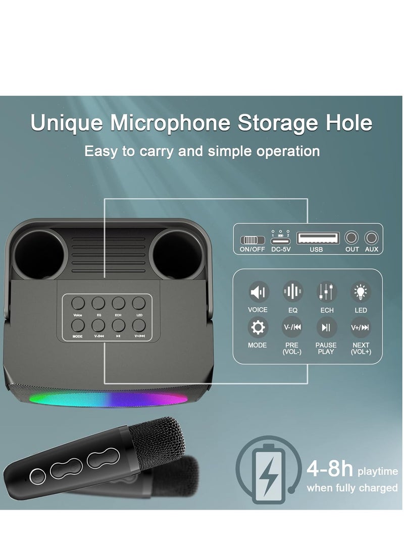 SDRD Karaoke Machine with 2 Wireless Microphones Bluetooth Karaoke Speaker System with Dynamic Colorful Lights - Image 3