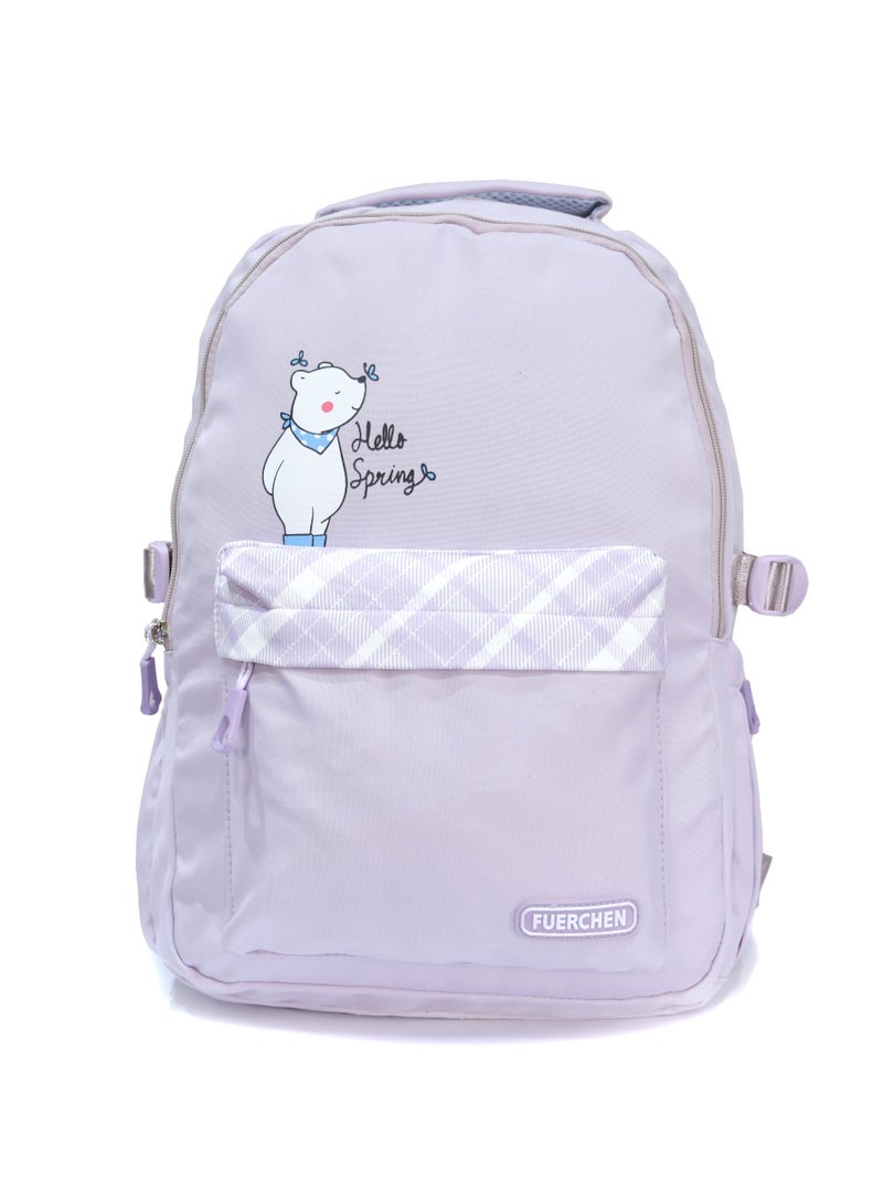 FUERCHEN High quality nylon school backpack for girls and boys, Purple - Image 1