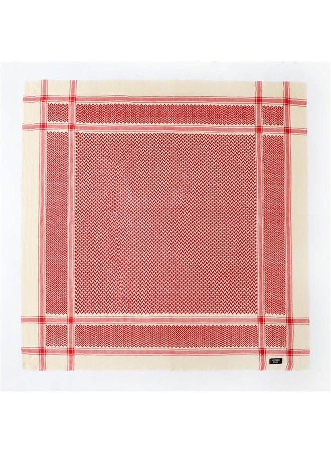 yongsheng Colourblock Pattern Casual Scarf Red/off-white，High Headscarf, Neck Head Scarf Wrap for Men Women  - Image 1