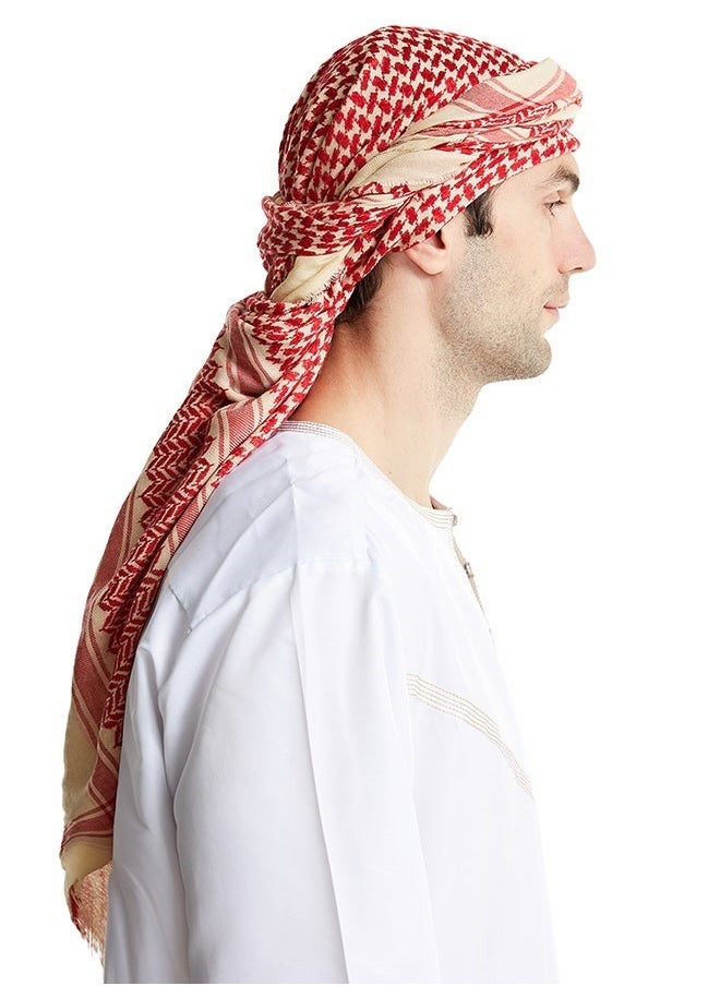 yongsheng Colourblock Pattern Casual Scarf Red/off-white，High Headscarf, Neck Head Scarf Wrap for Men Women  - Image 2