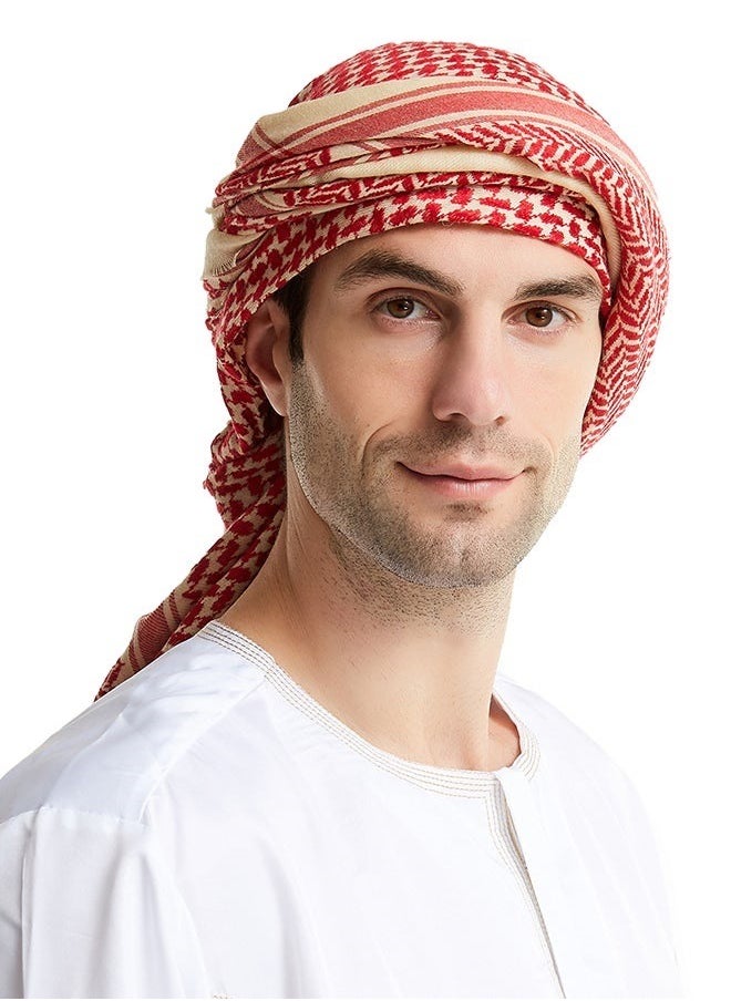yongsheng Colourblock Pattern Casual Scarf Red/off-white，High Headscarf, Neck Head Scarf Wrap for Men Women  - Image 4