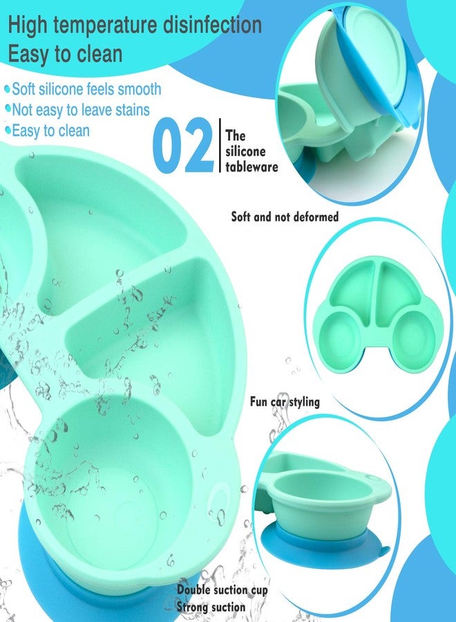 كيوشاير أطباق كيوشير للأطفال الصغار، أطباق أطفال محمولة، أطباق شفط قوية خالية من مادة BPA للأطفال الصغار، مفرش سيليكون آمن للاستخدام في غسالة الصحون والميكروويف 10×7×1 بوصة - Image 3