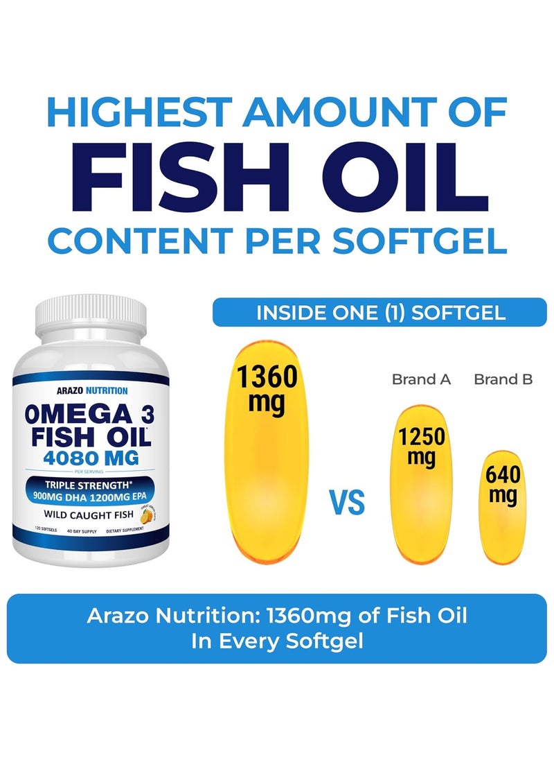 Arazo Nutrition Omega 3 fish oil to strengthen iron in the body 4,080mg - High EPA 1200mg + DHA 900mg (120 Count)  - Image 3