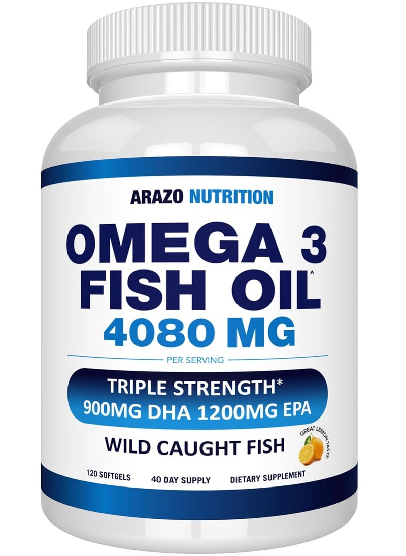 Arazo Nutrition Omega 3 fish oil to strengthen iron in the body 4,080mg - High EPA 1200mg + DHA 900mg (120 Count)  - Image 1