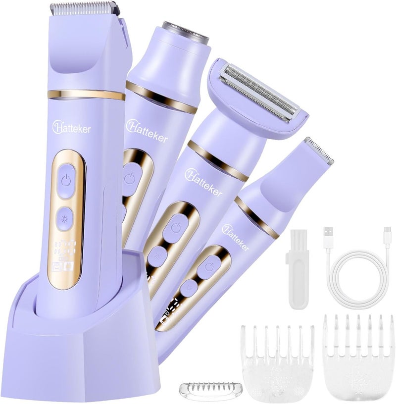 Hatteker 4-in-1 Lady Shaver Women Electric Razor Body Trimmer IPX7 Waterproof Bikini Trimmer for Legs,Arms,Facial & Underarms Cordless - Image 1