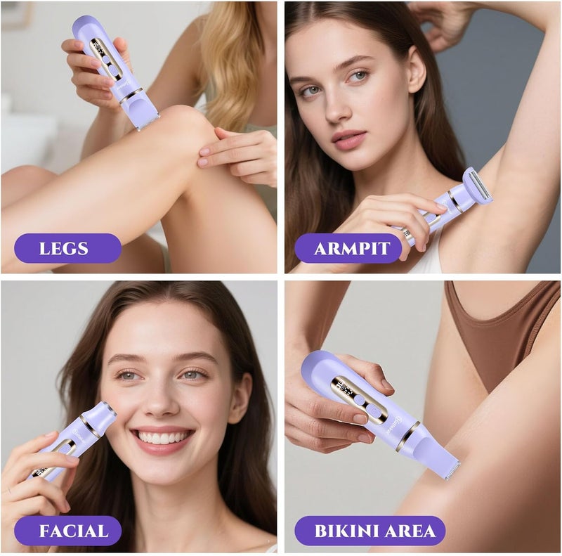 Hatteker 4-in-1 Lady Shaver Women Electric Razor Body Trimmer IPX7 Waterproof Bikini Trimmer for Legs,Arms,Facial & Underarms Cordless - Image 4