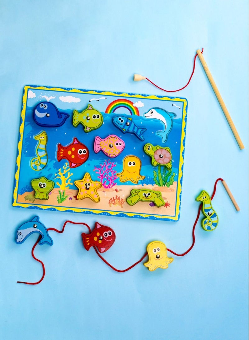 خشبية المغناطيسي الصيد جلد لغز المجلس مجموعة الأطفال التعليم المبكر لعبة تعليمية، ألعاب الصيد - Image 1