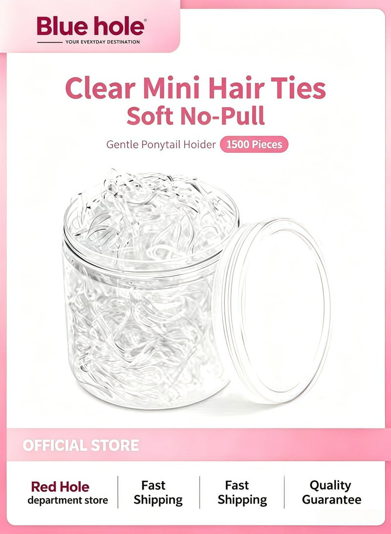 BlueHole Boxed Clear Kids Mini Hair Ties, Soft & No‑Pull, Mini Elastic Ponytail Holders for Baby Girls, 1500 Pieces - Image 1