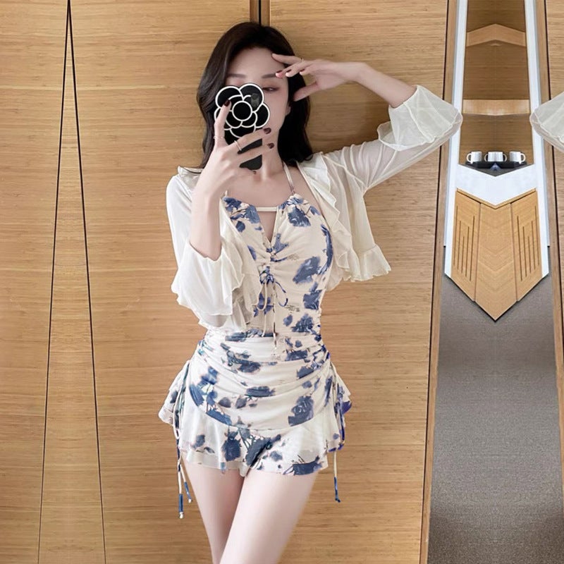 Fairy swimsuit women''s one-piece boxer conservative slimming belly covering South Korea sexy Internet celebrity ins holiday lace swimsuit - Image 3