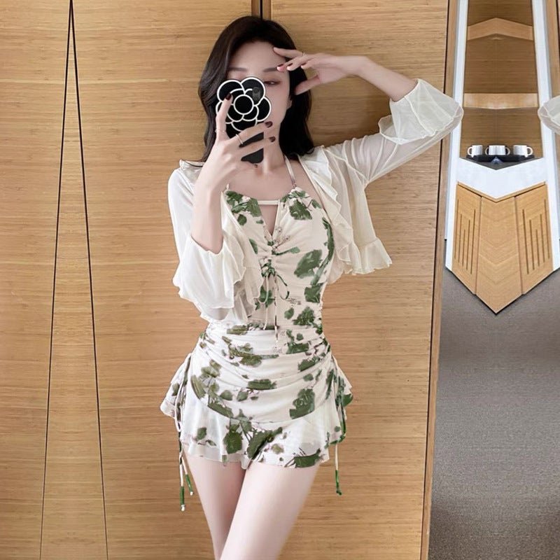 Fairy swimsuit women''s one-piece boxer conservative slimming belly covering South Korea sexy Internet celebrity ins holiday lace swimsuit - Image 4