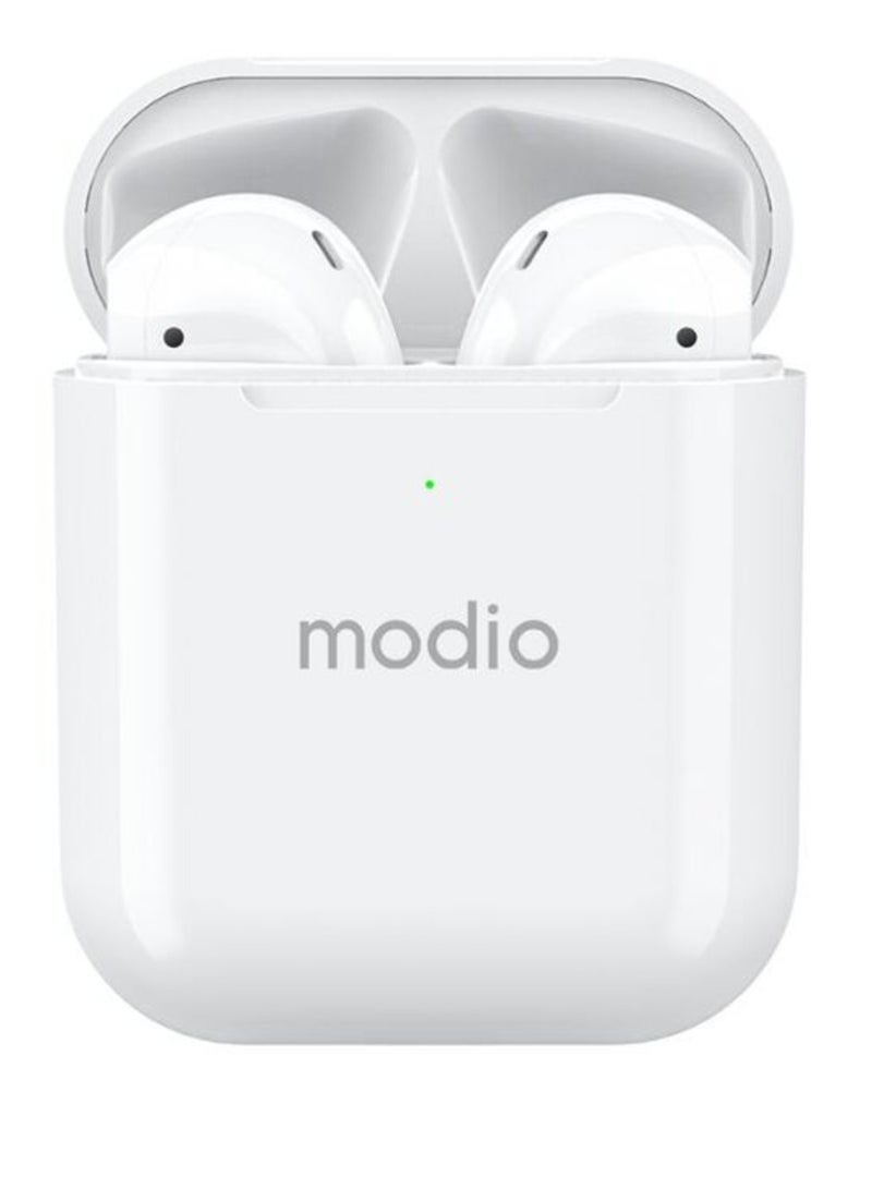 modio ME1 True Wireless Stereo Headset (White) with Free Case – Premium Sound, Comfortable Fit, and Convenient Charging Case - Image 2