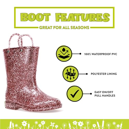 Western Chief Girl's Glitter Waterproof Rain Boot, Rose Gold, 13 Little Kid - Image 2