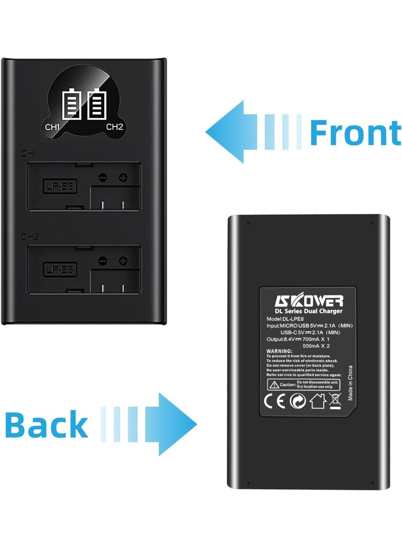 Dual Slot LC-E8 Quick Battery Charger Compatible with LP-E8 Batteries for Canon EOS Rebel T2i T3i T4i T5i 550D 600D 650D 700D X4 X5 X6 X6i X7i, Not Compatible with Rebel T2 T3 T4 T5 - Image 5