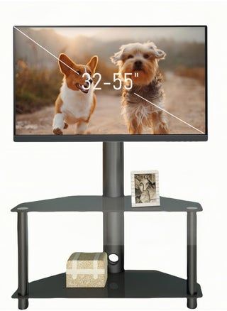 Swivel Floor TV Stand with 2 Tier Storage Tempered Glass Shelves and Height Adjustable TV Stand for 32-55 inch Screen TVs - pzsku/ZC6E44D02E94899C8A583Z/45/1750140979/10d9327c-7966-4819-a7f7-73839451ea33