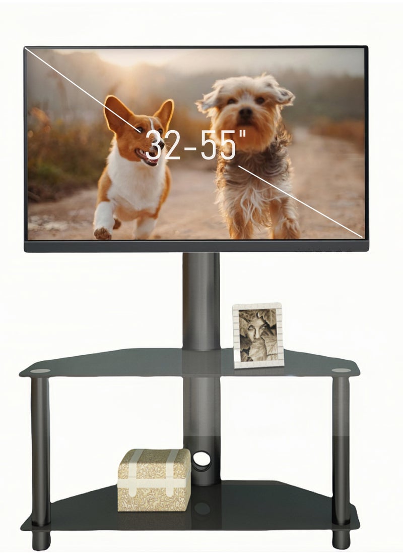 FlashHawk Swivel Floor TV Stand with 2 Tier Storage Tempered Glass Shelves and Height Adjustable TV Stand for 32-55 inch Screen TVs  - Image 1