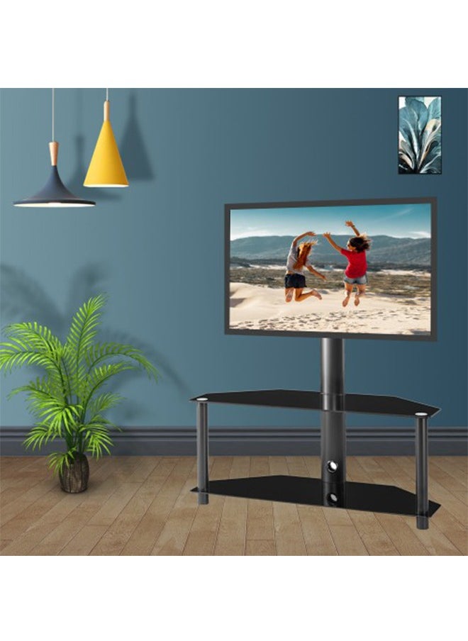 Swivel Floor TV Stand with 2 Tier Storage Tempered Glass Shelves and Height Adjustable TV Stand for 32-55 inch Screen TVs