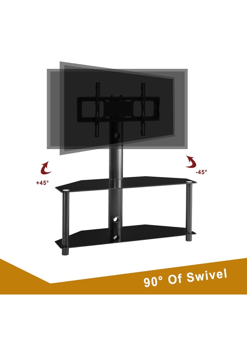 FlashHawk Swivel Floor TV Stand with 2 Tier Storage Tempered Glass Shelves and Height Adjustable TV Stand for 32-55 inch Screen TVs  - Image 3