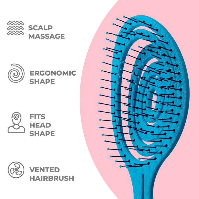 Ninabella Detangle Hair Brush for Women & Men - Does not Pull - Straightening Brushes for Straight & Curly Hair - Unique Spiral Detangling Hairbrush - Ocean Blue - Image 3