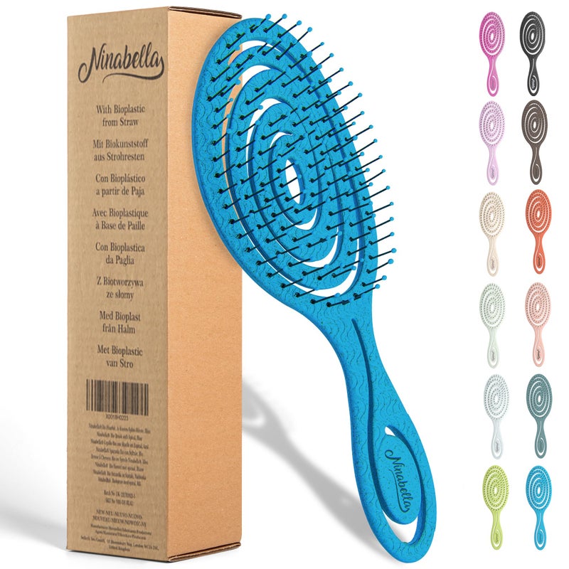 Ninabella Detangle Hair Brush for Women & Men - Does not Pull - Straightening Brushes for Straight & Curly Hair - Unique Spiral Detangling Hairbrush - Ocean Blue - Image 1