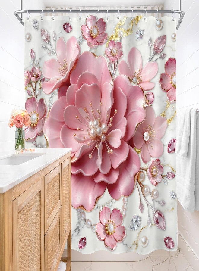 AMBZEK Pink 3D Floral Shower Curtain 72Wx72L Inch Abstract Modern Spring Flower Blossom Elegant Botanical Luxury Marble Summer Cloth Fabric Waterproof Polyester Bathroom Decor Set with 12 Pack Hook - Image 4