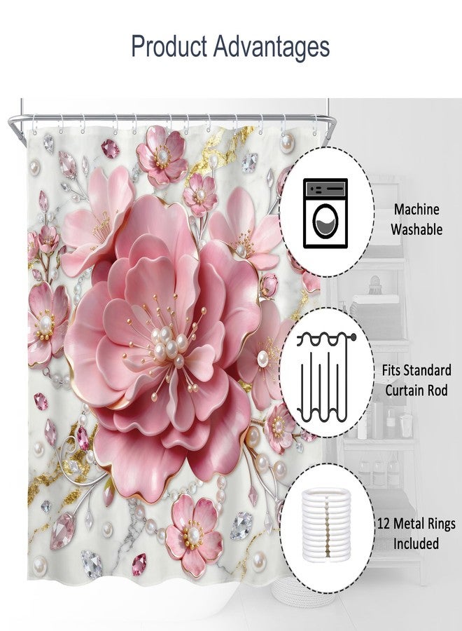 AMBZEK Pink 3D Floral Shower Curtain 72Wx72L Inch Abstract Modern Spring Flower Blossom Elegant Botanical Luxury Marble Summer Cloth Fabric Waterproof Polyester Bathroom Decor Set with 12 Pack Hook - Image 5
