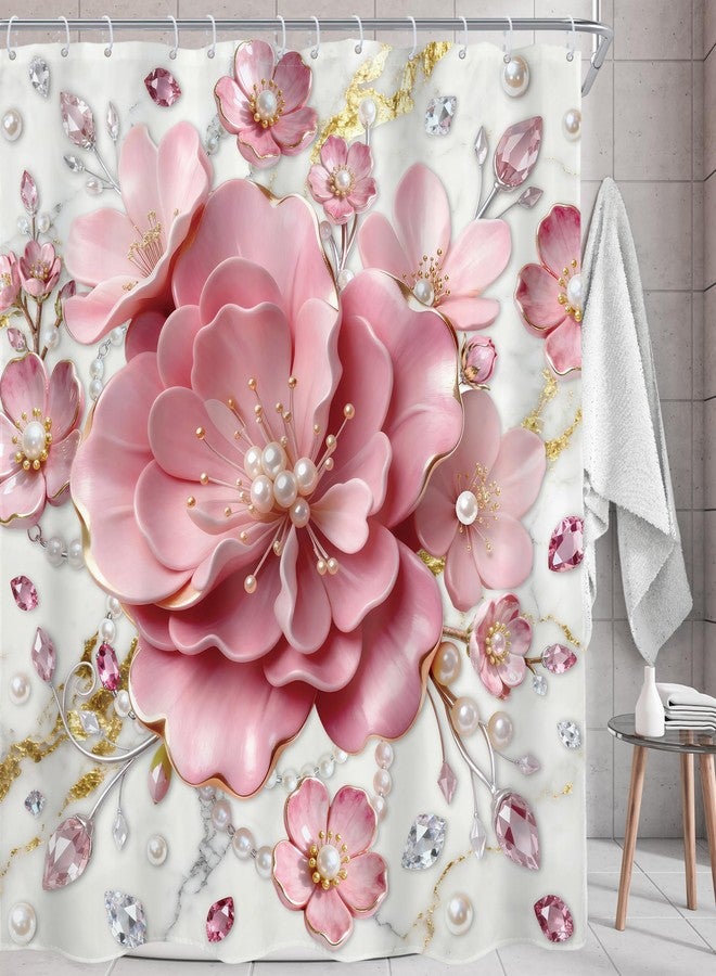 AMBZEK Pink 3D Floral Shower Curtain 72Wx72L Inch Abstract Modern Spring Flower Blossom Elegant Botanical Luxury Marble Summer Cloth Fabric Waterproof Polyester Bathroom Decor Set with 12 Pack Hook - Image 2